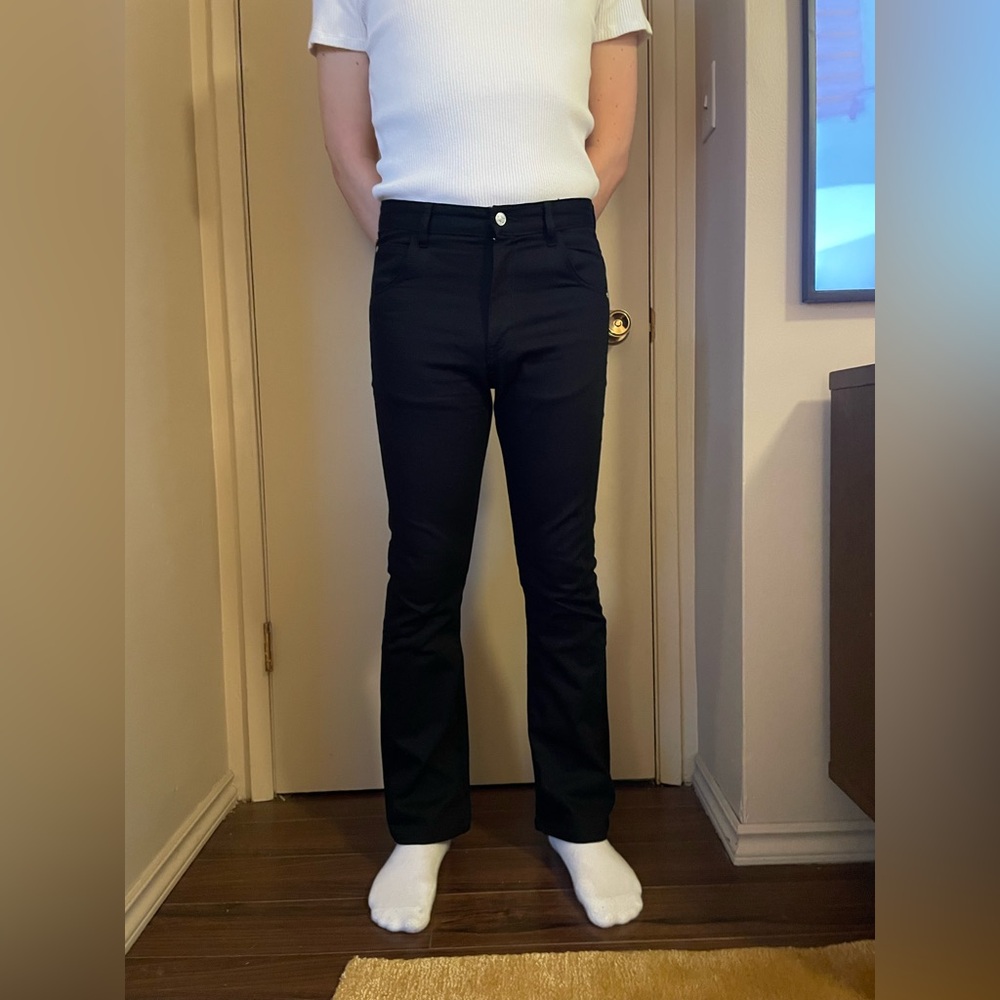 Zara Men’s Black Flare Jeans with Smooth Texture